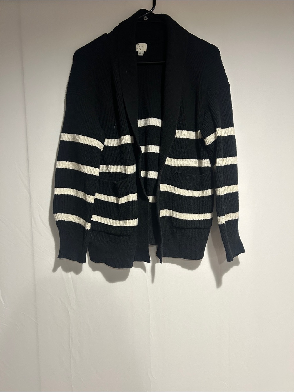 a new day Black & White Striped Open-Front Shawl Cardigan